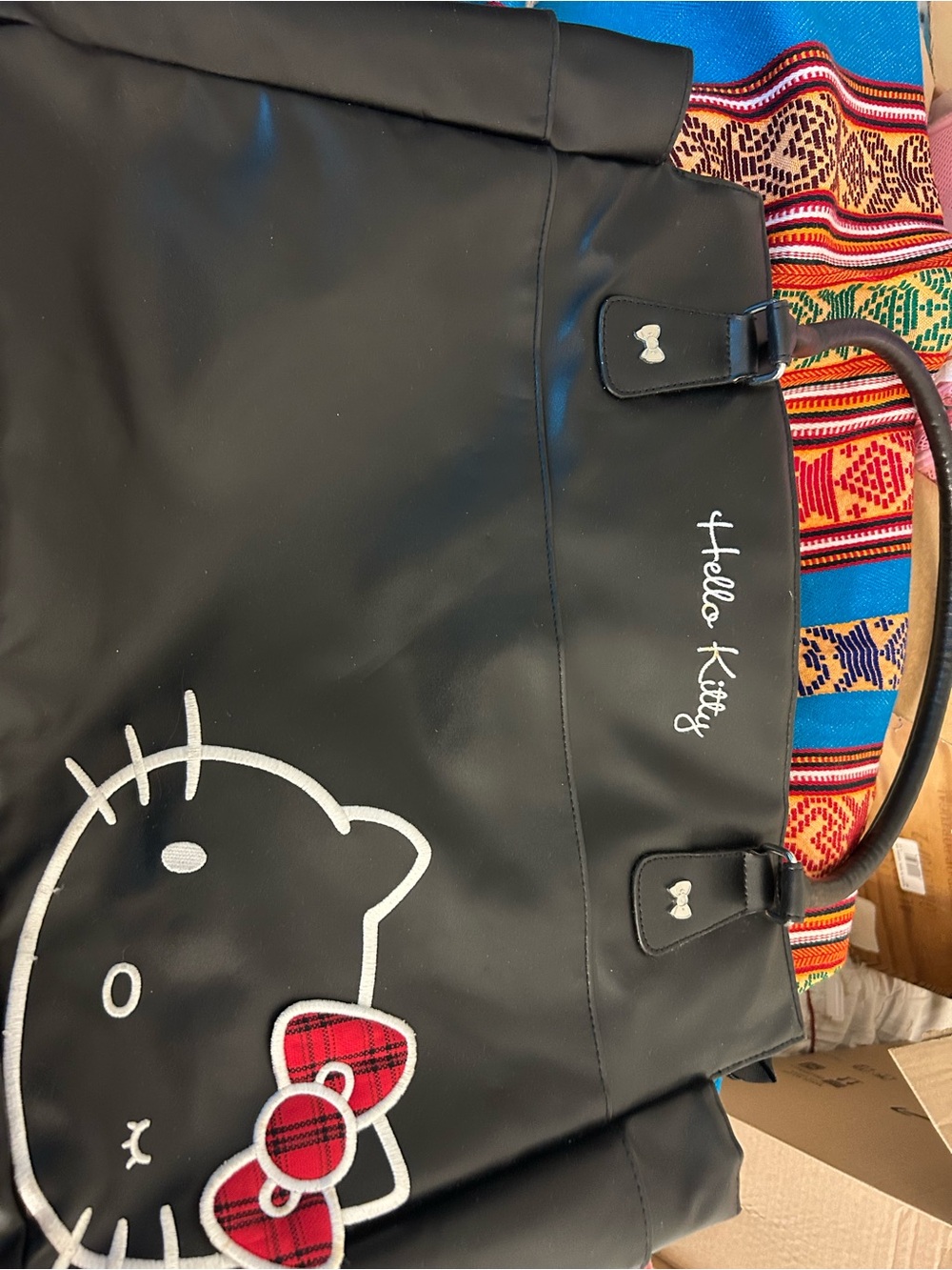 Hello Kitty Black Tote with White Face and Red Plaid Bow